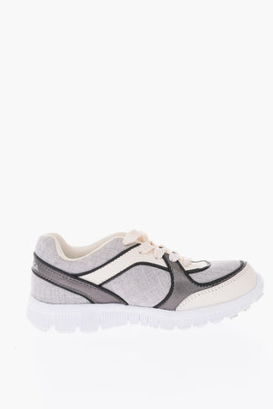 fabric sneakers with leather trimmings
