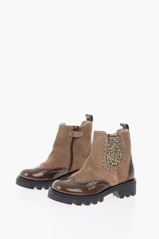 patent and suede leather boots with studs