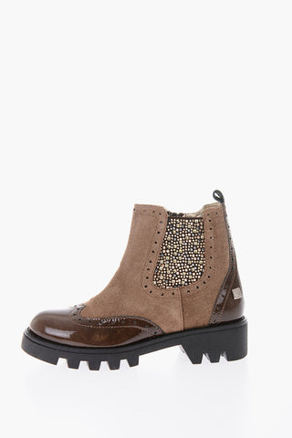 patent and suede leather boots with studs
