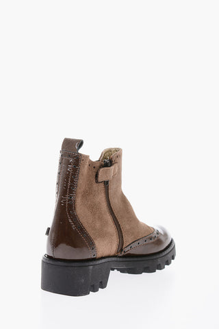 patent and suede leather boots with studs