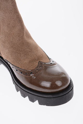 patent and suede leather boots with studs