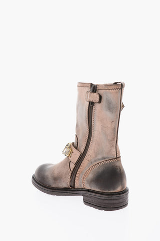 leather biker boots with bezels