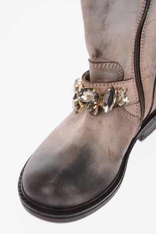 leather biker boots with bezels