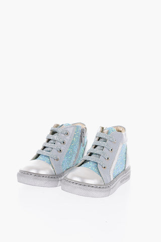 glittery leather high top sneakers