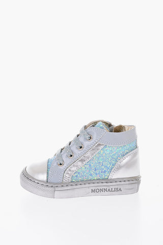 glittery leather high top sneakers