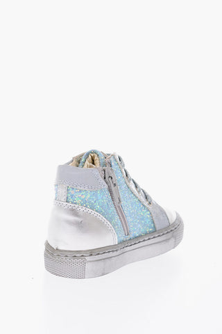 glittery leather high top sneakers