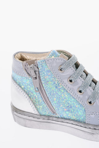 glittery leather high top sneakers