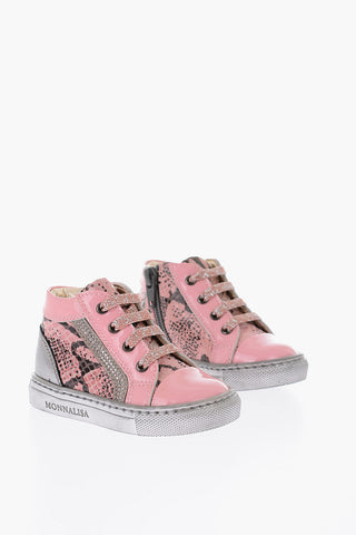 sneakers alte in pelle effetto pitone con suola in gomma