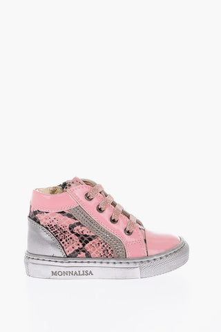 sneakers alte in pelle effetto pitone con suola in gomma