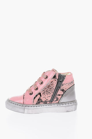 sneakers alte in pelle effetto pitone con suola in gomma