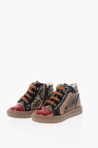sneakers basse in pelle vernicata effetto pitone con stringhe in lurex 