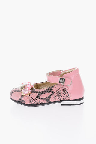 leather Mary Jane ballet flats with bezels and touch strap closure