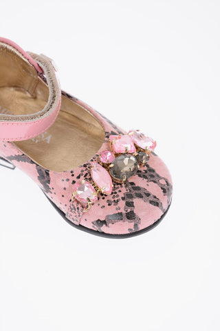 leather Mary Jane ballet flats with bezels and touch strap closure