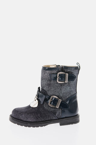 glitter biker booties with bow on the front