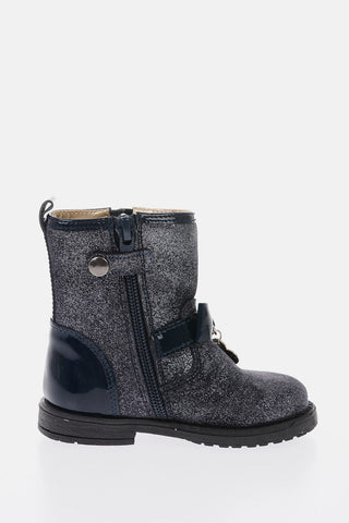 glitter biker booties with bow on the front