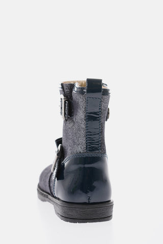glitter biker booties with bow on the front