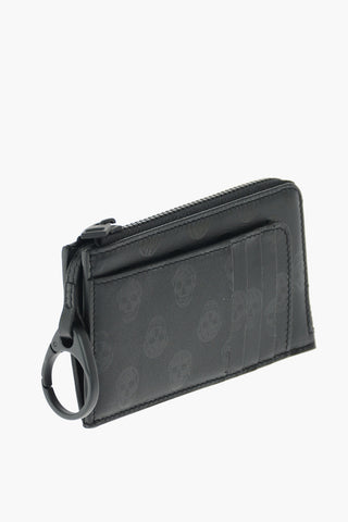 skulls printed leather card holder with zip closure