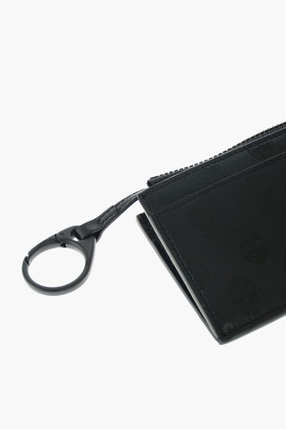 skulls printed leather card holder with zip closure
