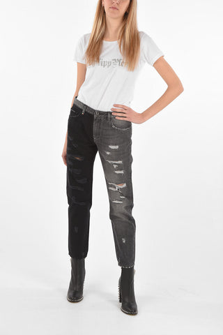 jeans boyfriend distressed bicolore