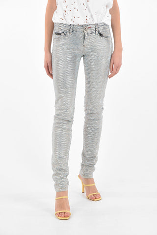 Jeans slim fit con cristalli all-over