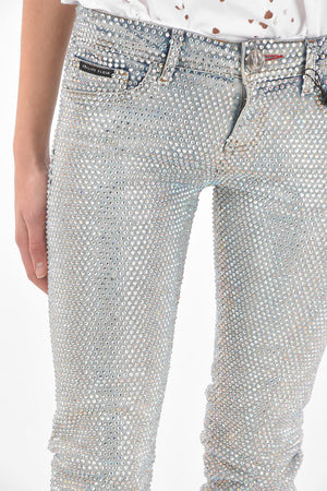 Slim-Fit-Jeans mit All-over-Kristallen