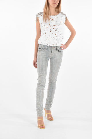 Jeans slim fit con cristalli all-over