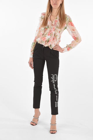 COUTURE EST.1978 Double-pleated CRYSTAL Logo Pants