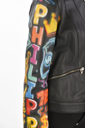 COUTURE 가죽 재킷 GRAFFITI 프린트 소매