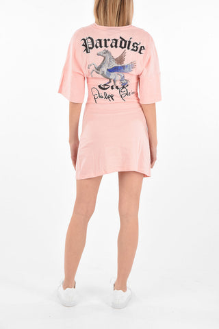 COUTURE Pleated Maxi T-shirt JUNGLE with Rhinestoned Print PARADISE CITY