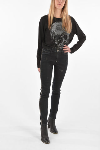jeans distressed con profilo gioiello