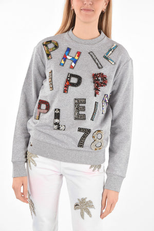 COUTURE Crewneck Sweatshirt LS PP1978 with Patched Rhinestoned Lettering