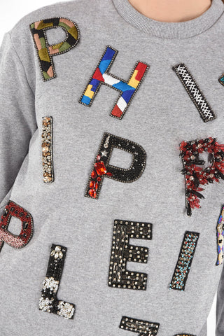 COUTURE Crewneck Sweatshirt LS PP1978 with Patched Rhinestoned Lettering