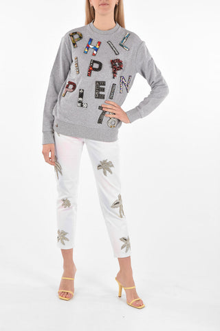 COUTURE Crewneck Sweatshirt LS PP1978 with Patched Rhinestoned Lettering