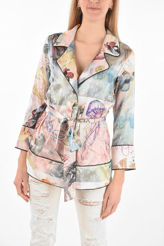 COUTURE Satin Printed Blazer UNDERWATER with Waist Belt