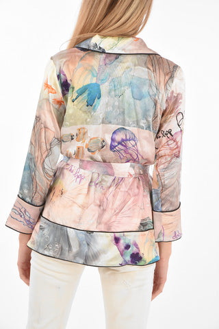 COUTURE Satin Printed Blazer UNDERWATER with Waist Belt