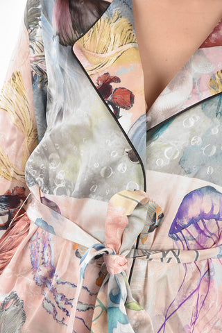 COUTURE Satin Printed Blazer UNDERWATER with Waist Belt