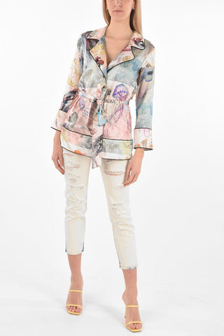 COUTURE Satin Printed Blazer UNDERWATER with Waist Belt
