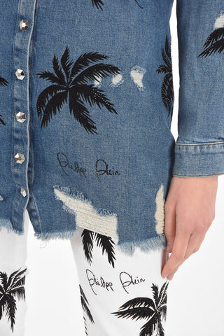COUTURE EST.1978 palm tree printed denim ALOHA maxi shirt