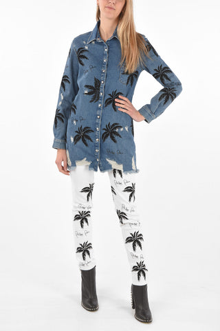 COUTURE EST.1978 palm tree printed denim ALOHA maxi shirt