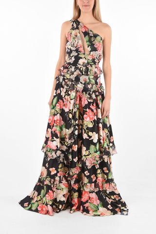 COUTURE EST.1978 silk ruffles 1-shoulder maxi dress
