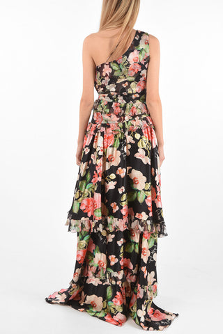 COUTURE EST.1978 silk ruffles 1-shoulder maxi dress