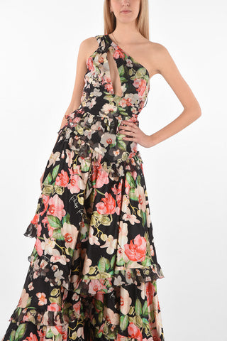 COUTURE EST.1978 silk ruffles 1-shoulder maxi dress