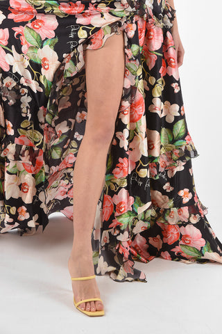 COUTURE EST.1978 silk ruffles 1-shoulder maxi dress