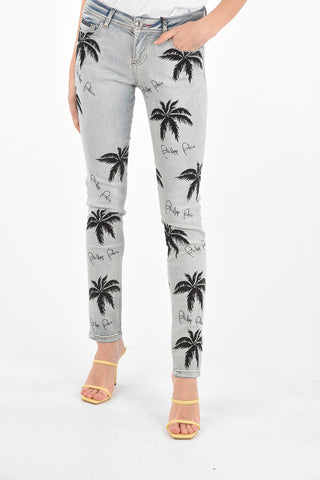 palm Embellished ALOHA slim fit jeans