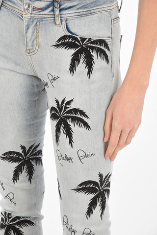 palm Embellished ALOHA slim fit jeans