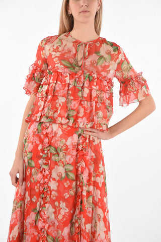 COUTURE EST.1978 Maxikleid aus Seide mit Blumenmuster und Volants
