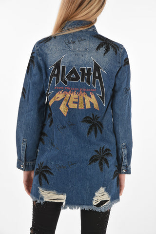 COUTURE EST.1978 palm tree printed denim ALOHA maxi shirt
