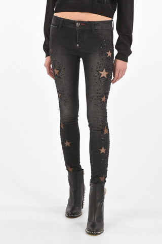 all over jewels slim fit KEIRA SYLL jeans with sheer details