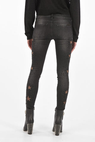 all over jewels slim fit KEIRA SYLL jeans with sheer details
