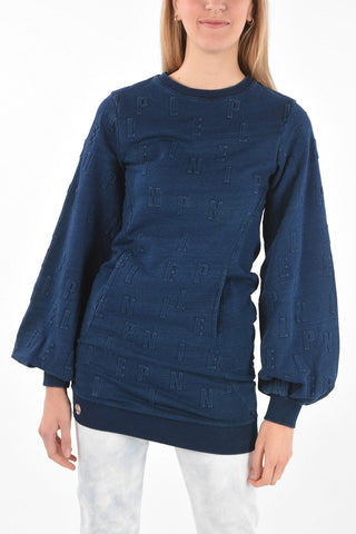 COUTURE Crewneck Sweatshirt with All-over Embossed Lettering